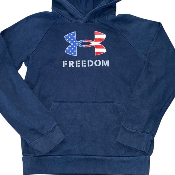 Under Armour Other - Under Armour Youth Freedom Hoodie Blue YLG Loose Fit American Flag Logo